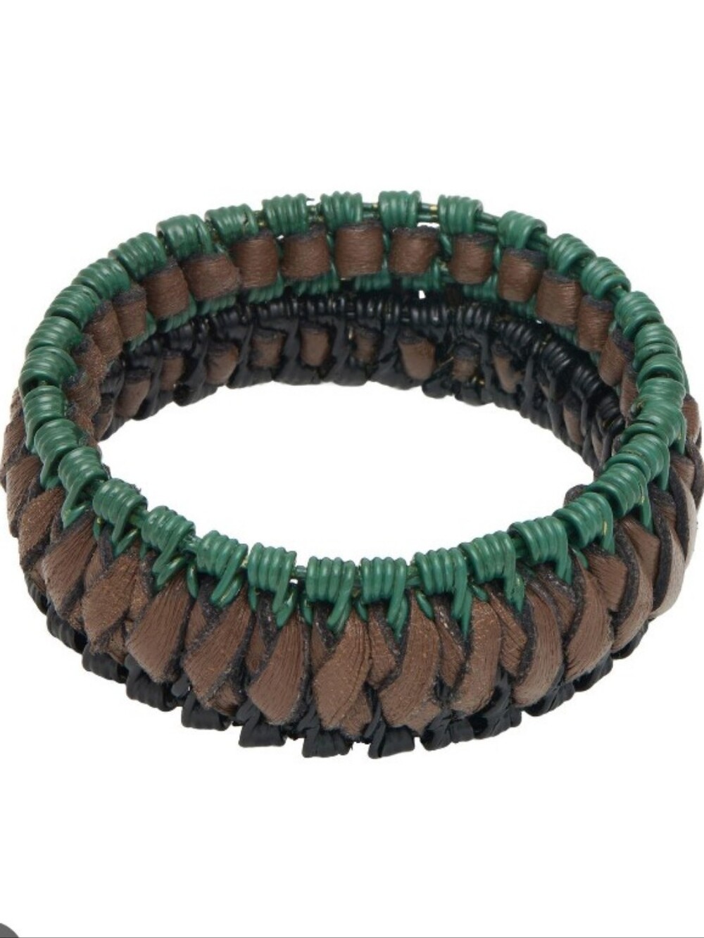Marni Green & Brown Woven Leather Women's Bracelet New